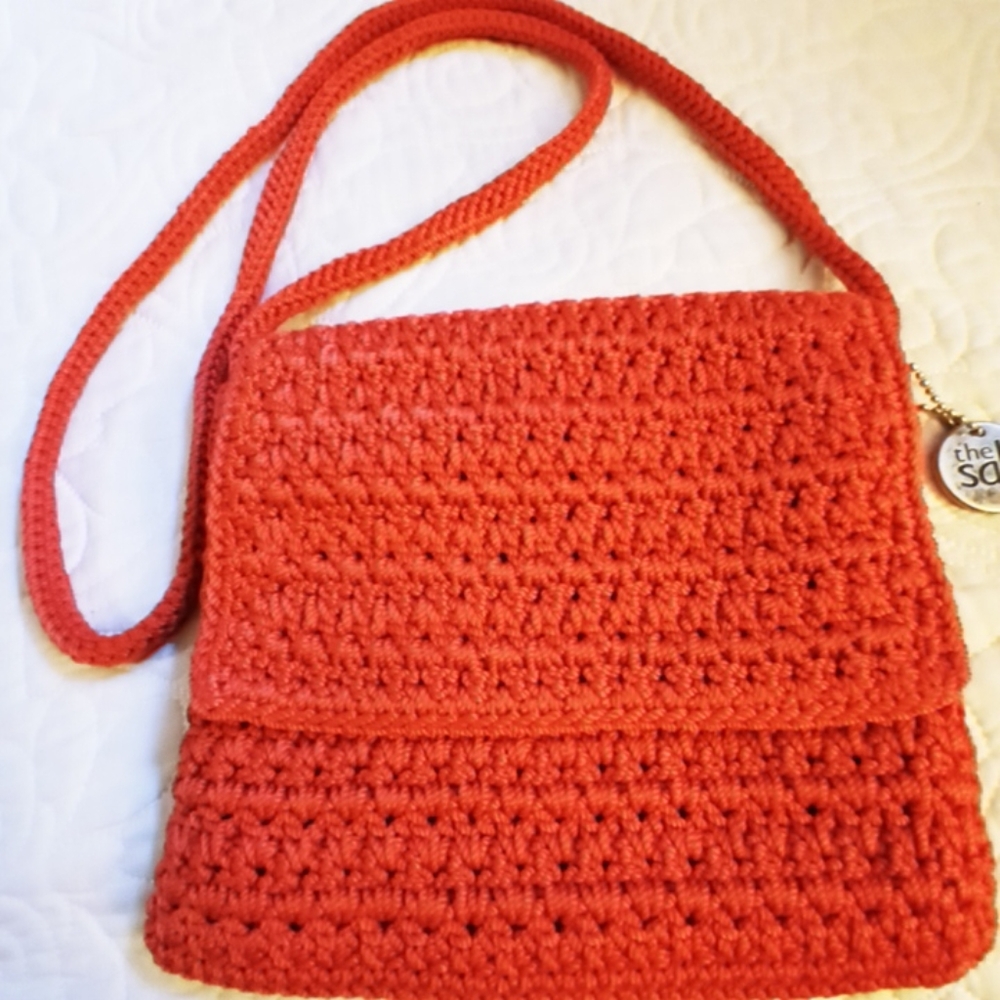The Sak Crocheted Mini Crossbody Shoulder Bag - Soft Orange knit